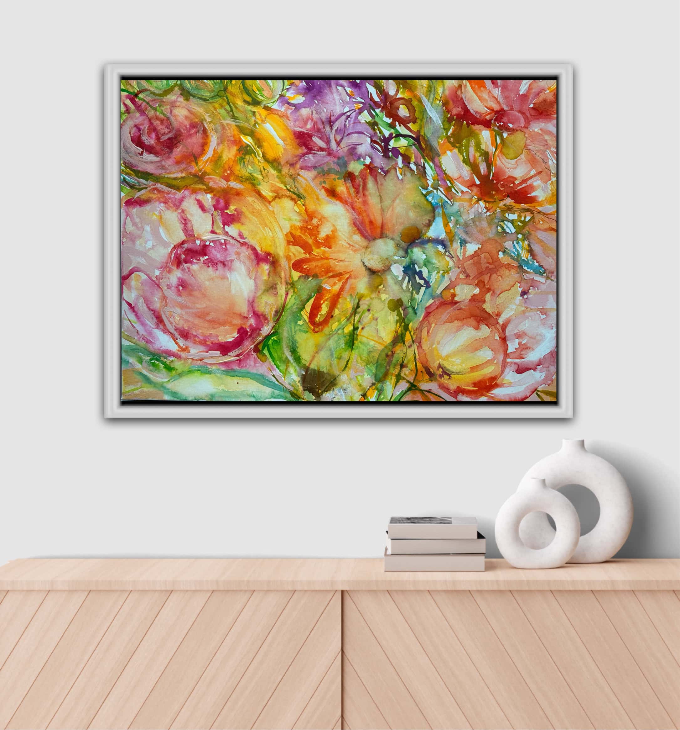 Abstrakt originalmålning i blandteknik