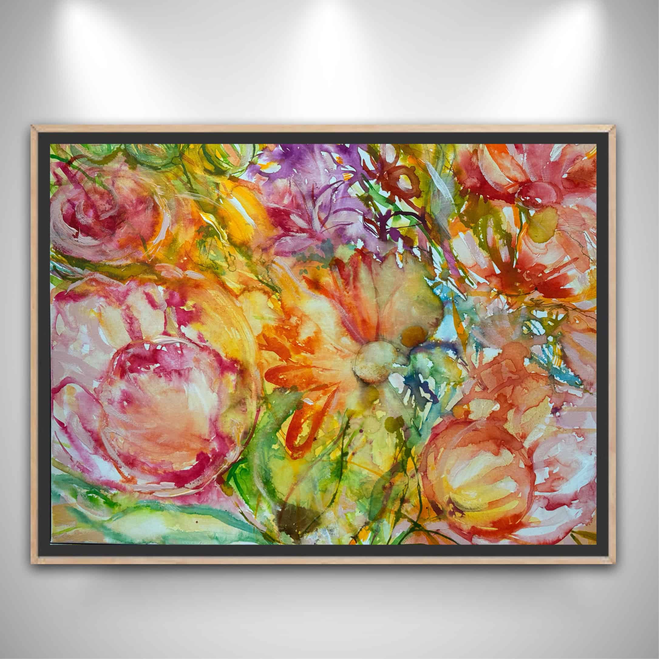 Handmålad tavla med blommotiv