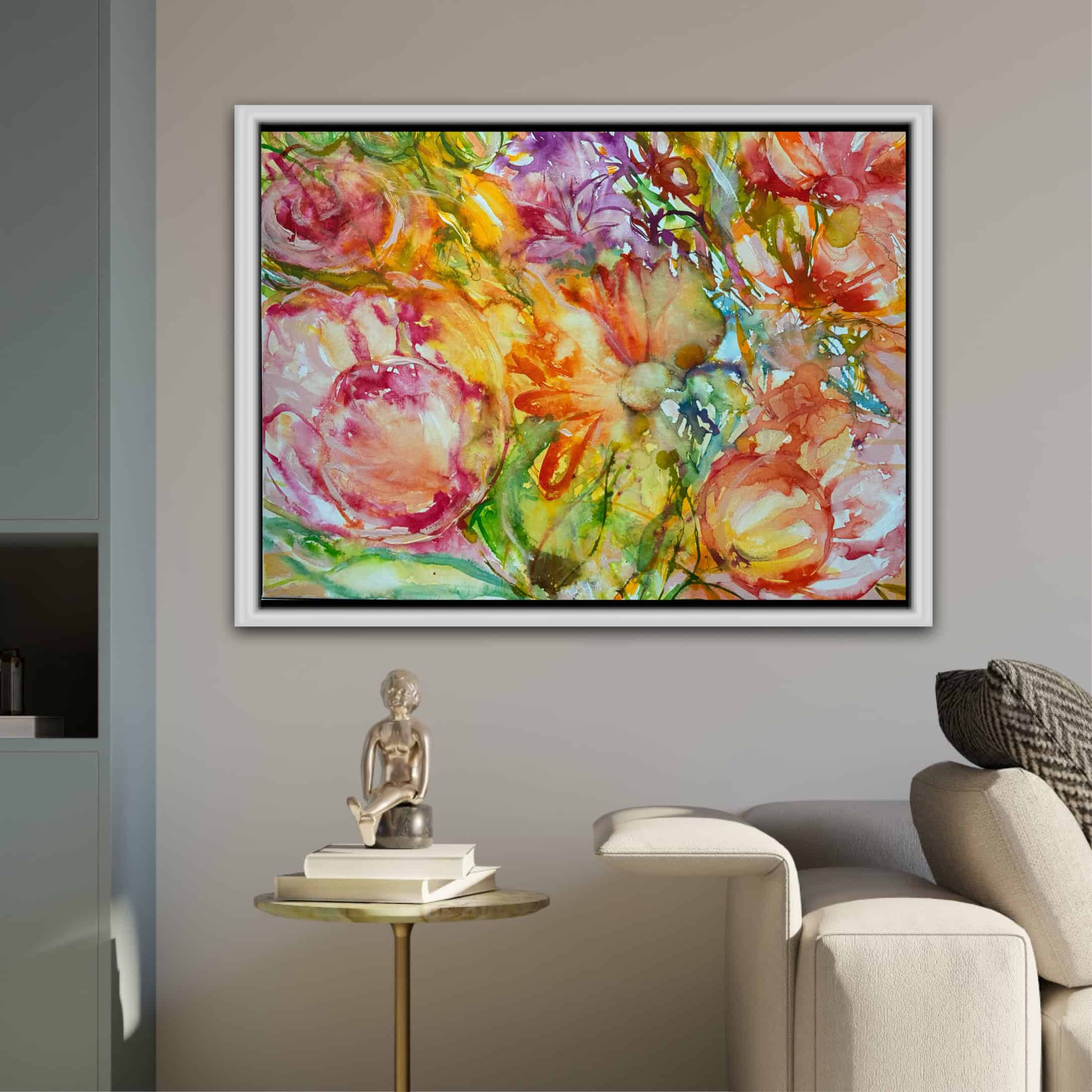 Handmålad tavla med blommotiv